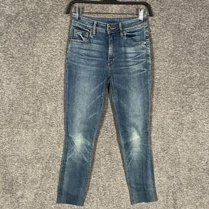 Raleigh Denim Jeans Womens 24 Blue Skinny Crop Mid Rise Raw Hem Stretch Made USA